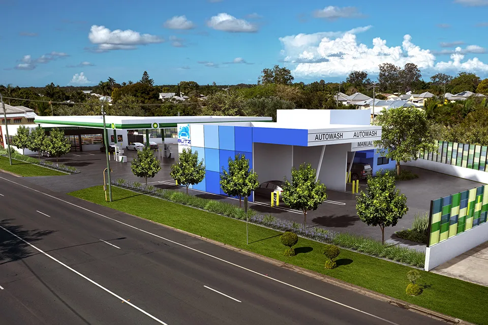 Service station and car wash building design